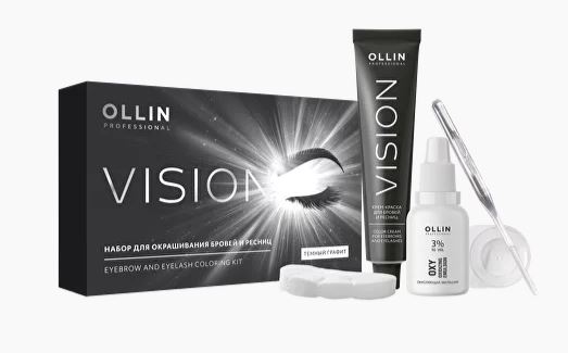 Ollin vision набор для окрашивания бровей и ресниц темный графит