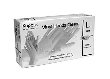 Kapous виниловые перчатки vinyl hands clean неопудренные нестерильные прозрачные размер l 100 шт. в уп.