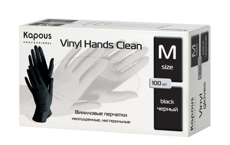 Kapous виниловые перчатки vinyl hands clean неопудренные нестерильные черные размер m 100 шт. в уп.