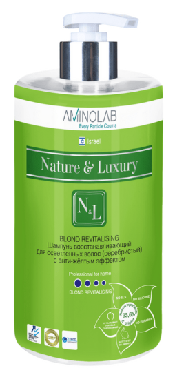 Aminolab Nature&luxury 313 шампунь восстанавливающий для осветленных волос (серебристый) с анти-жёлтым эффектом 730 мл ^